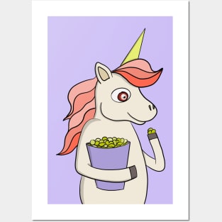 Unicorn eating popcorn Posters and Art